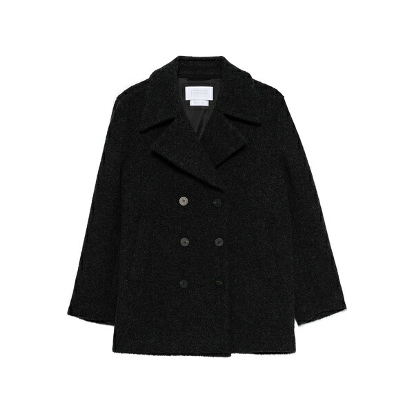 ハリスワーフロンドン レディース 厚地の外套 アウター Double-breasted wool coat Black
