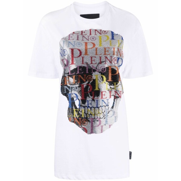 フィリップ飾り気のない レディース ティーシャツ トップス Skull-print short-sleeve t-shirt White
