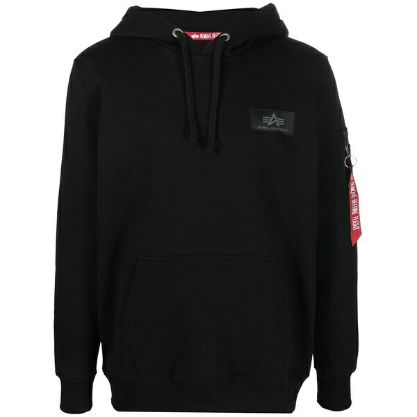 アルファインダストリーズ メンズ パーカー・スウェットシャツ アウター Logo-print hoodie Black|asty