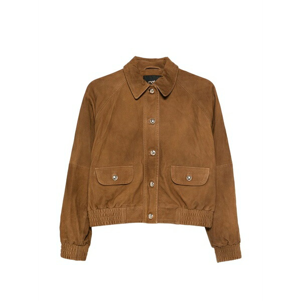 マージュ レディース 上衣＆上衣 アウター Button flap-pocket leather jacket Brown