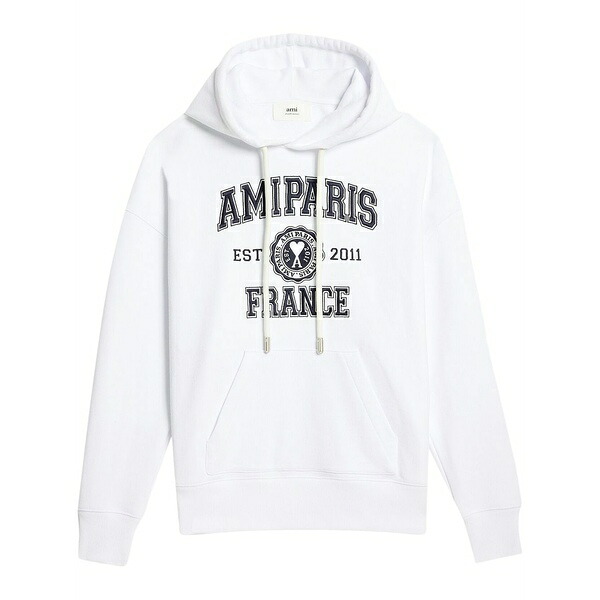 アミ メンズ パーカー・スウェットシャツ アウター Logo-print drawstring hoodie White