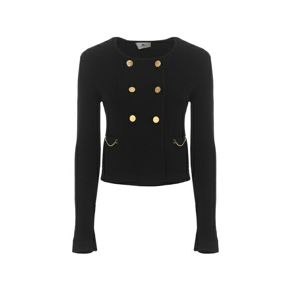 エリザベスフランキ レディース ジレー アウター Double-breasted ribbed cardigan Black