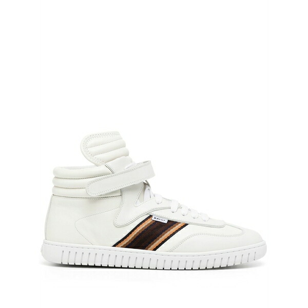 バリー メンズ スニーカー シューズ Side-stripe leather high-top sneakers White|asty