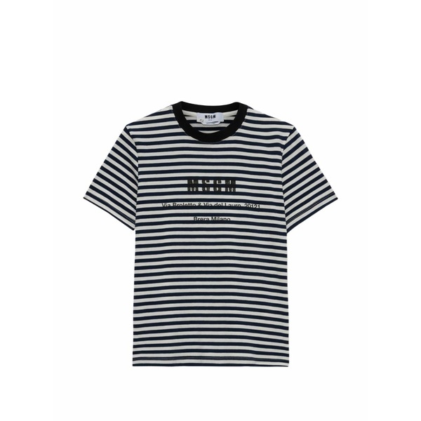エムエスジイエム レディース Tシャツ トップス Striped t-shirt Blue|asty