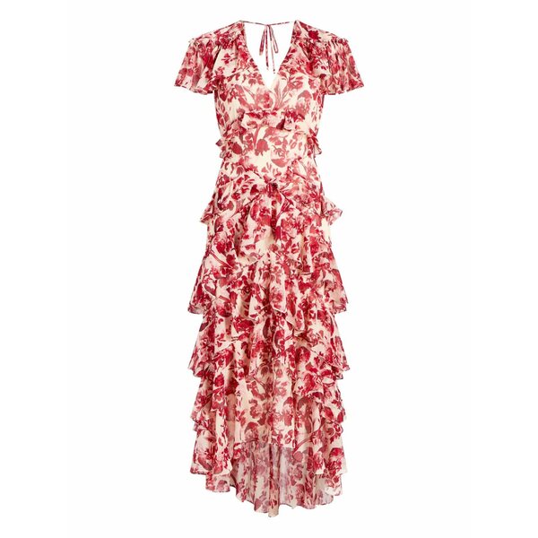サンクアセプト レディース 衣装 トップス Floral ruffled MIDI dress Red