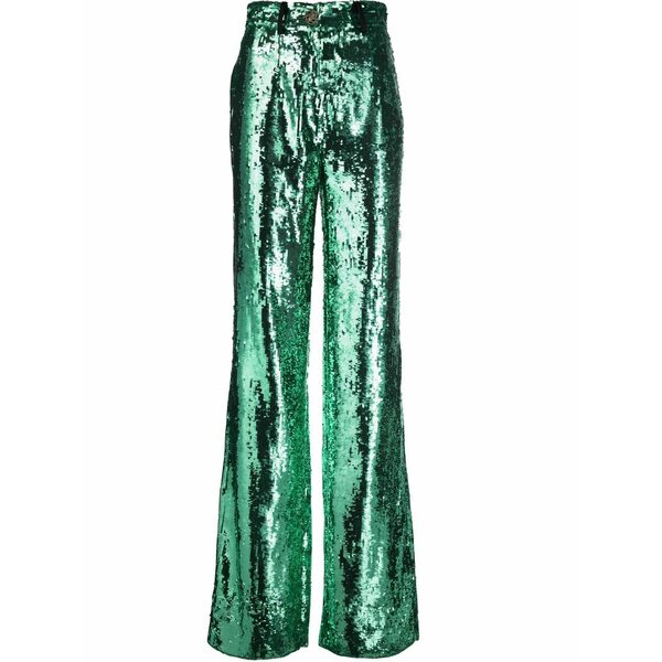 フィリッププレイン レディース カジュアルパンツ ボトムス Sequin-embellished wide-leg trousers Green|asty
