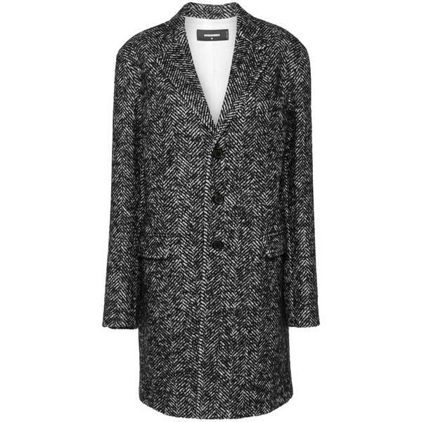ディースクエアード レディース 厚地の外套 アウター Herringbone wool blend coat Black
