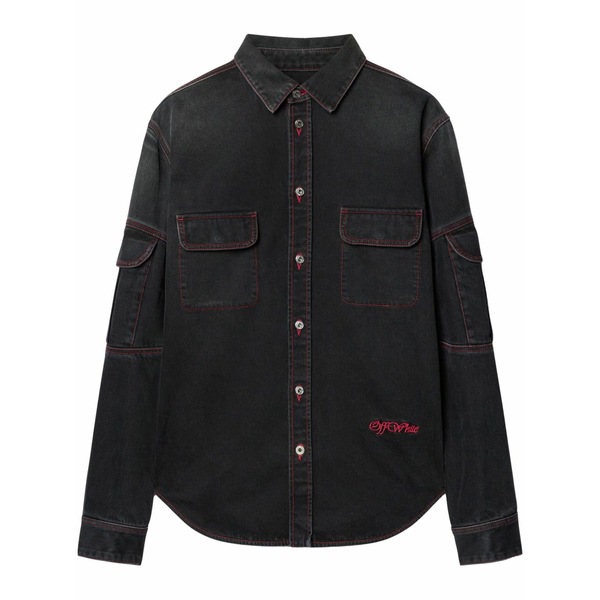 オフホワイト メンズ シャツ トップス Script samurai shirt Black|asty