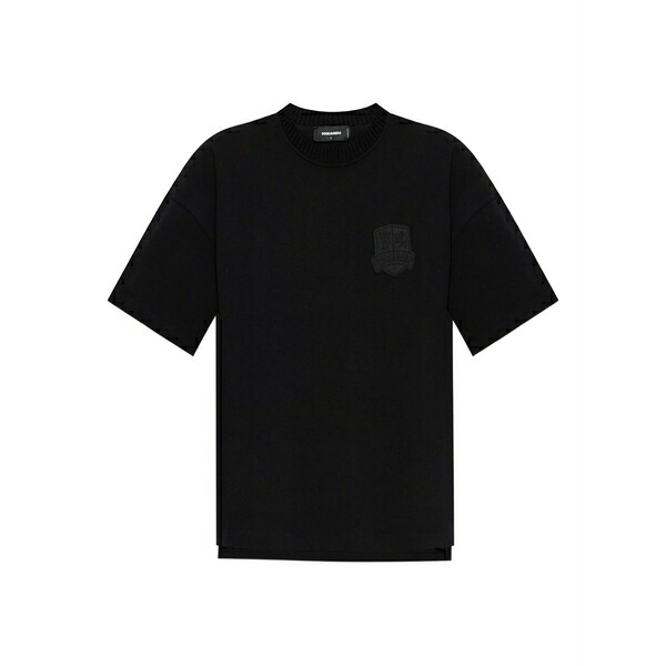 ディースクエアード メンズ プルオーバー トップス Embroidered-badge cotton t-shirt Black