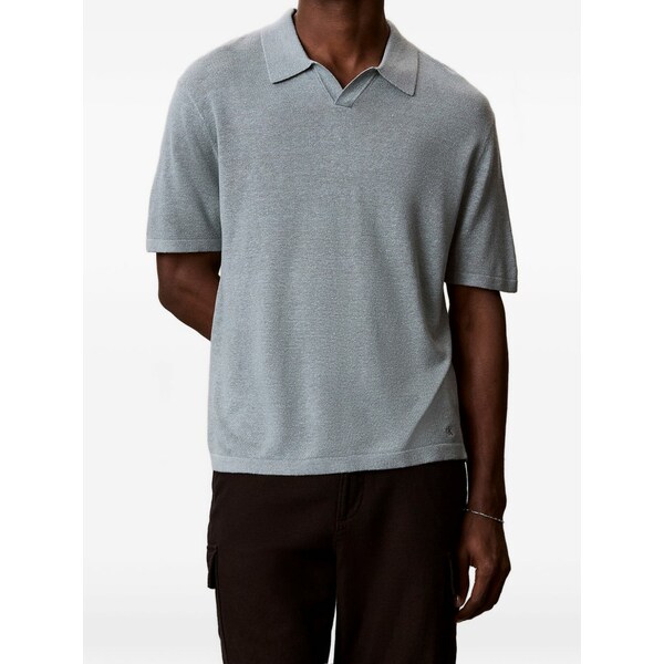 カルバンクライン メンズ スポーツシャツ トップス Linen-blend polo shirt Grey