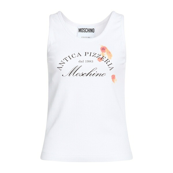 【送料無料】 モスキーノ レディース Tシャツ トップス Tank tops White｜asty