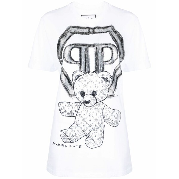 フィリップ飾り気の無い レディース プルオーバー トップス Teddy bear-print t-shirt White