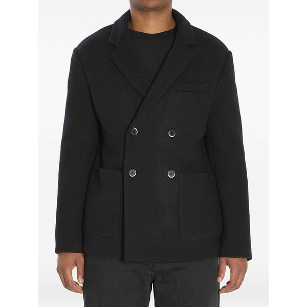 バレナ メンズ コート アウター Double-breasted peacoat Black|asty
