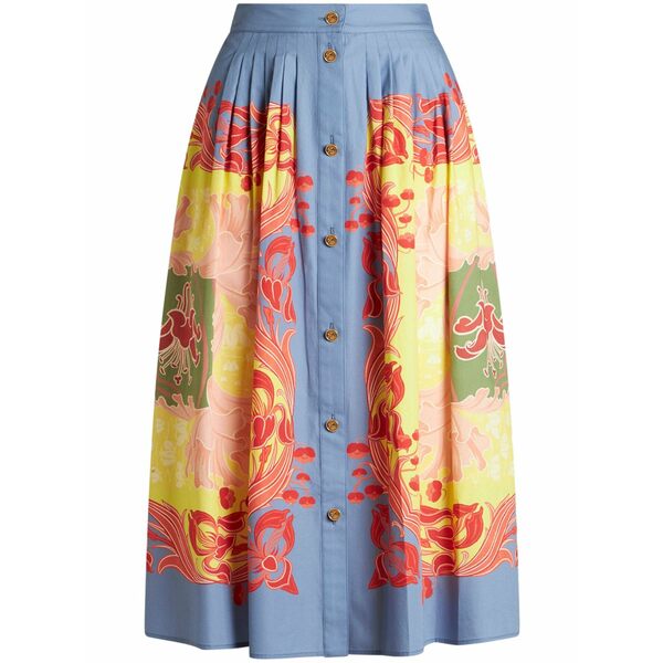 エトロ レディース スコート ボトムス Pleated button-down MIDI skirt Blue