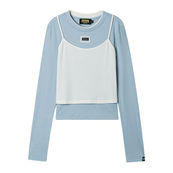 ミニ皮膚軟化剤 レディース プルオーバー トップス Lace-trim long-sleeve t-shirt Blue
