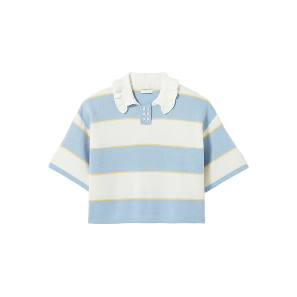 クローディピエルロ レディース Tシャツ トップス Striped ruffled-detail t-shirt Blue|asty