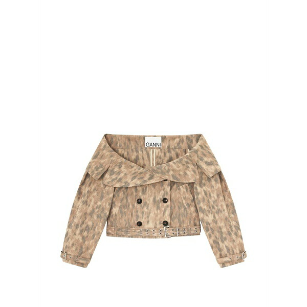 ガニー レディース 上衣＆上衣 アウター Leopard-print off-shoulder jacket Neutrals
