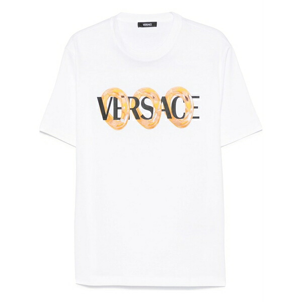 ヴェルサーチ メンズ プルオーバー トップス Maxi chain logo-print t-shirt White