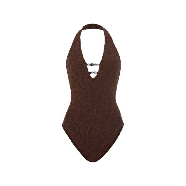 フンザ・ジー レディース 衣装 トップス Adriana beaded crinkle-effect swimsuit Brown