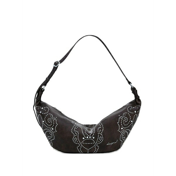 デジグアル レディース ショルダーバッグ 御徒面子 Studded-embellishment floral-design shoulder bag Brown