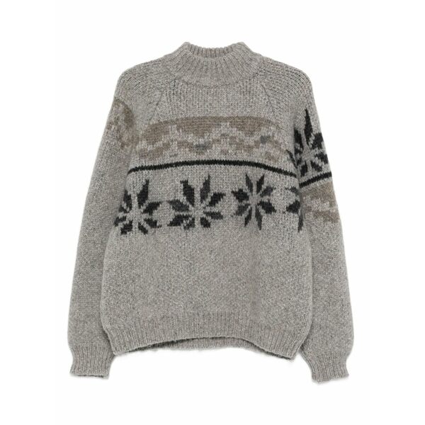 マリアーノ メンズ 編み物\u0026スウェーター アウター Floral-pattern mock-neck sweater Grey