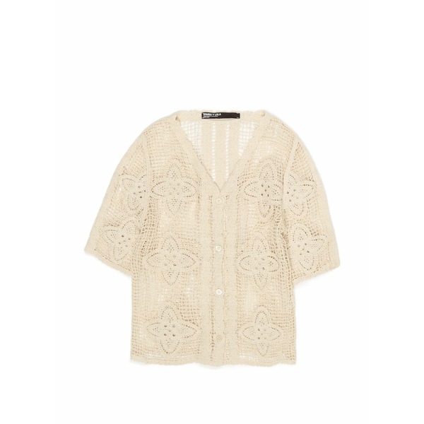 ビンバ イ ローラ レディース ジレー アウター Crochet-knit floral-motif cardigan Neutrals