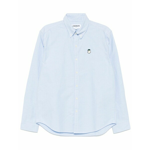 黒茶 メンズ プルオーバー トップス Logo-patch shirt Blue