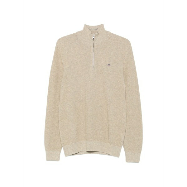 ガント メンズ 編み物\u0026ティーシャツ アウター Quarter-zip logo-embroidered sweater Neutrals