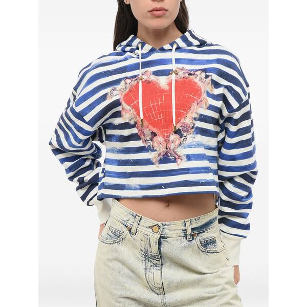 バルマン レディース パーカー・スウェットシャツ アウター Heart-print striped hoodie Blue