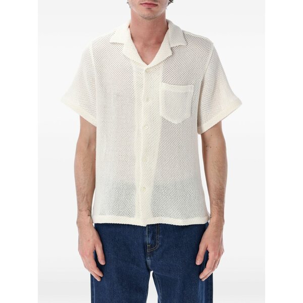 ポルチギーフランネル メンズ プルオーバー トップス Agora open-knit shirt White