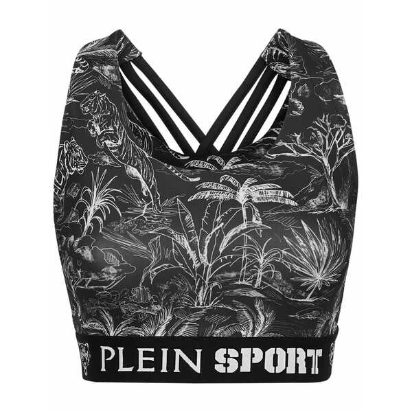 飾り気のない運動競技 レディース カットソー トップス Graphic-print sports bra Black
