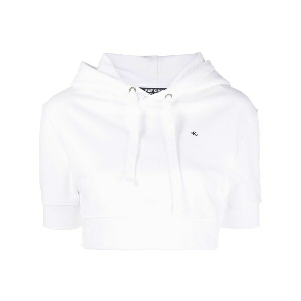 ラフ・シモンズ レディース パーカー・スウェットシャツ アウター Short-sleeve cropped hoodie White|asty