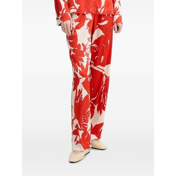 マルコポーロ レディース 心地好いズボン下 ボトムス Floral-print trousers Red