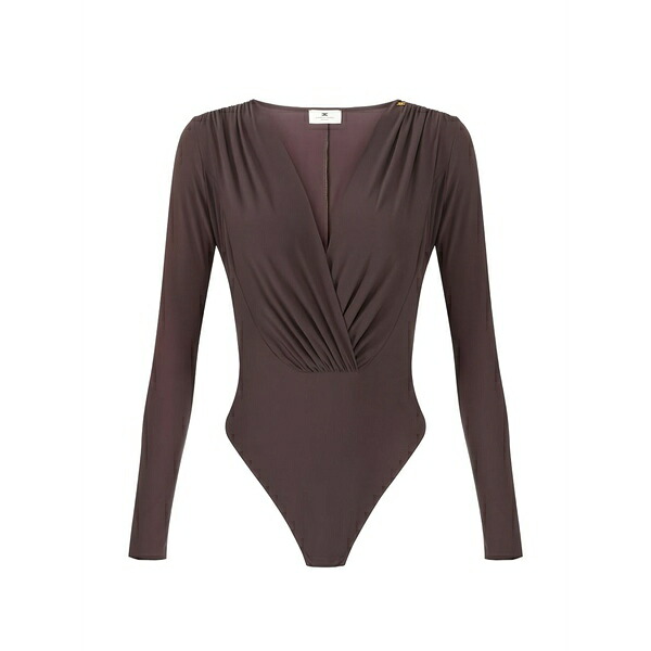 エリザベスフランキ レディース プルオーバー トップス Draping metal-logo bodysuit Brown
