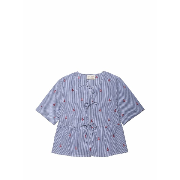 エムシーツーセイントバース レディース プルオーバー トップス Anchor-embroidered striped blouse Blue