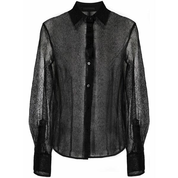 ヘルムート 言葉づかい レディース ティーシャツ トップス Semi-sheer mesh-design shirt Black