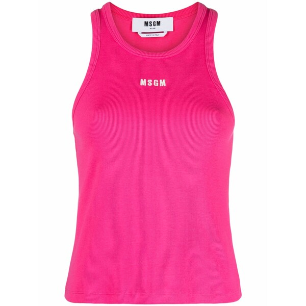 エムエスジイエム レディース カットソー トップス Embroidered-logo ribbed tank top Pink
