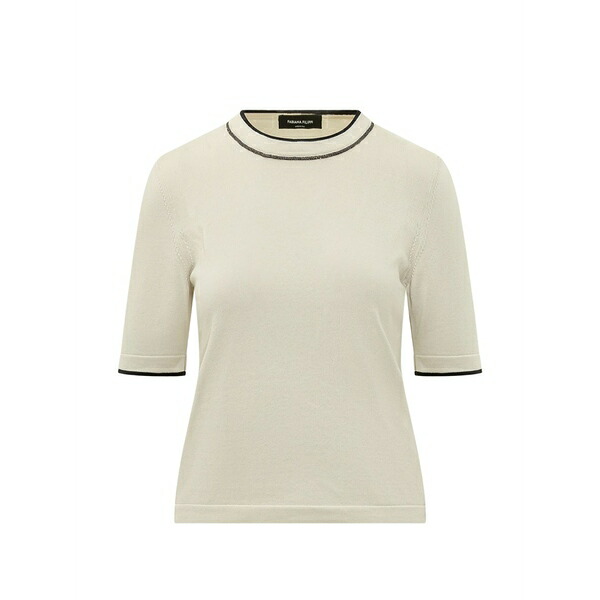 ファビアナ フィリッピ レディース プルオーバー トップス Monili-trim contrast-edge t-shirt Neutrals