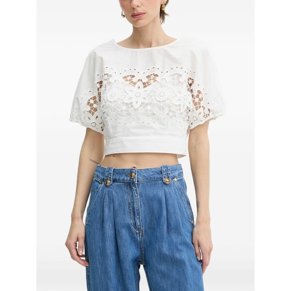 パトリツィア ペペ レディース ティーシャツ トップス Broderie-anglaise cropped top White