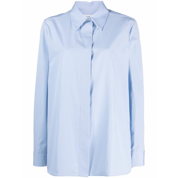 ジル・サンダー レディース ティーシャツ トップス Concealed-fastening striped cotton shirt  Blue
