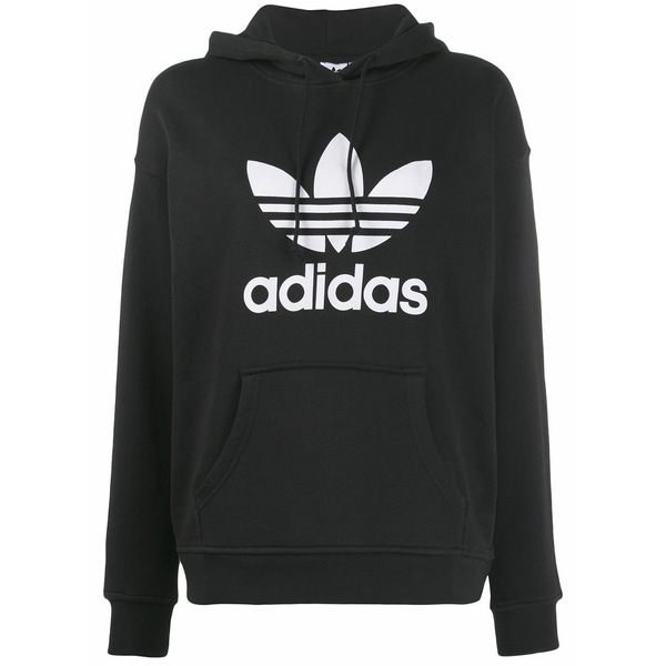 アディダス レディース パーカー・スウェットシャツ アウター Trefoil logo print hoodie Black