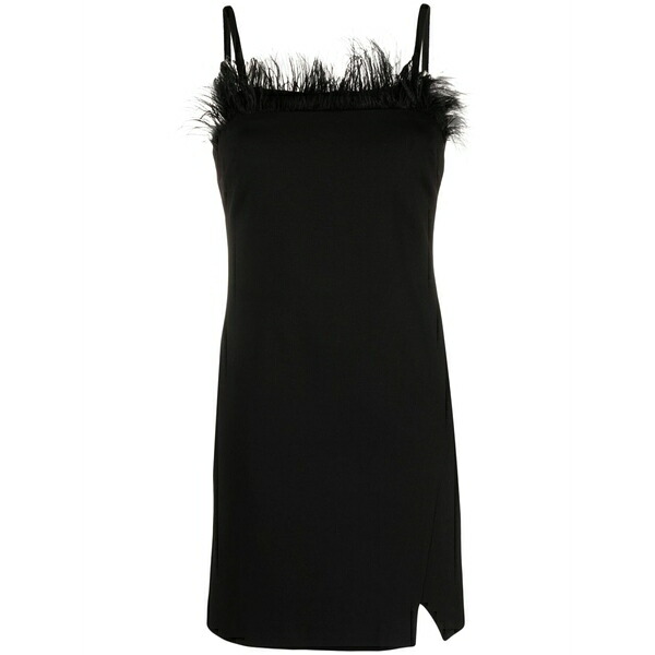 ツインセット レディース ワンピース トップス Feather-trim fitted minidress Black｜asty