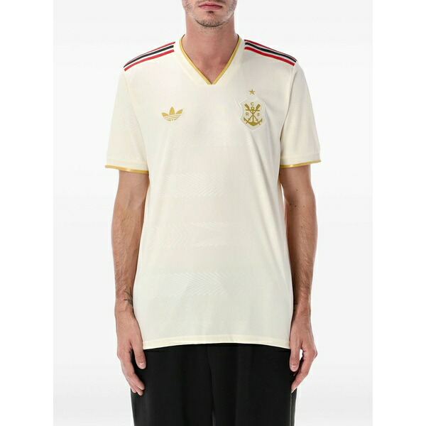 アディダス メンズ ティーシャツ トップス Striped v-neck t-shirt Neutrals