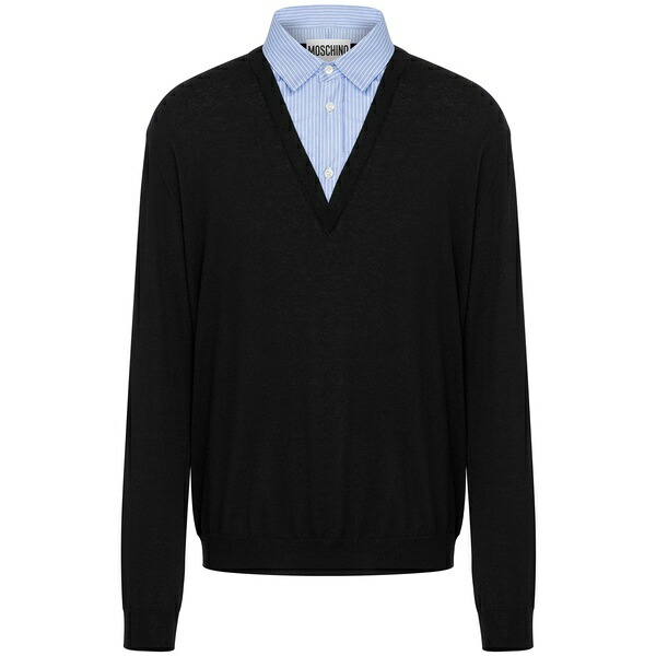 モスキーノ メンズ 編み物\u0026ティーシャツ アウター Logo-print layered jumper Black
