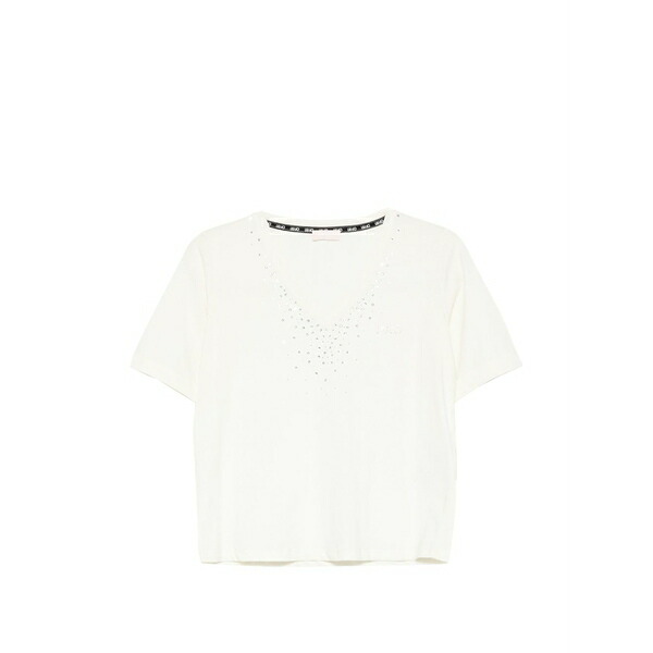 リュージョー レディース Tシャツ トップス V-neck embellished t-shirt Neutrals｜asty