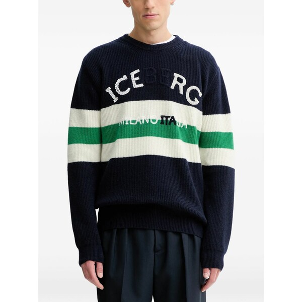 アイスバーグレタス メンズ 編み物\u0026ティーシャツ アウター Intarsia striped sweater Blue