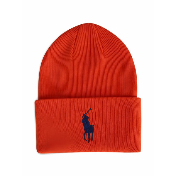 ラルフローレン メンズ かぶり笠 添え物 Big pony cuff beanie hat Orange