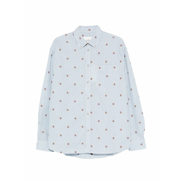 レ ドゥ メンズ シャツ トップス Kolton stripe-pattern basketball-embroidered shirt Blue|asty