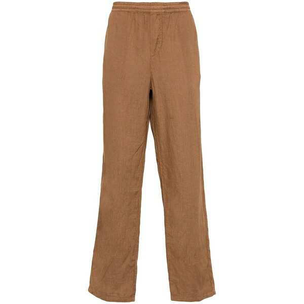 アスペジ メンズ 心地好いズボン下 ボトムス Linen straight trousers Brown