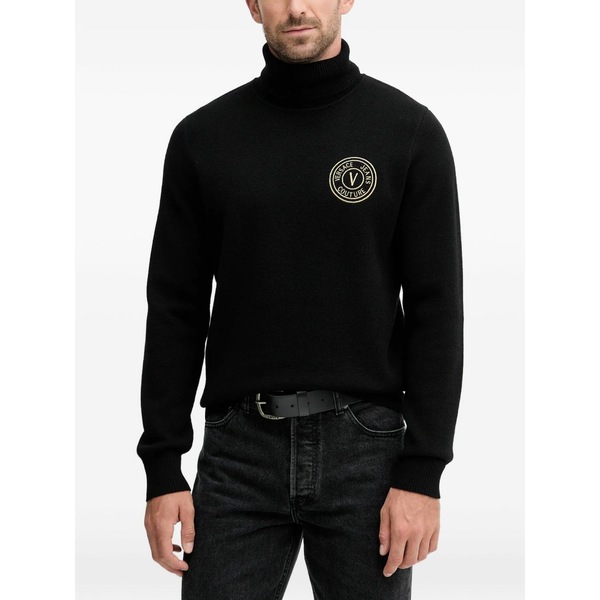 呼びりん探し回る メンズ 編み物\u0026プルオーバー アウター Logo-embroidered roll-neck sweater Black